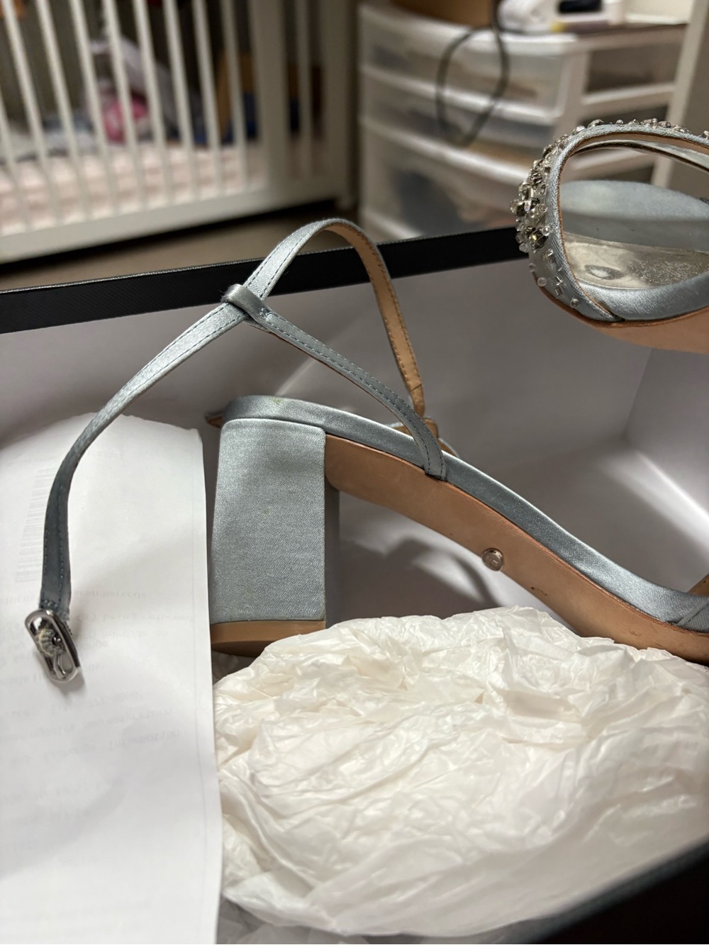 Badgley Mischka Silver Crystal-Embellished Block Heel Sandals - Picture 4 of 5